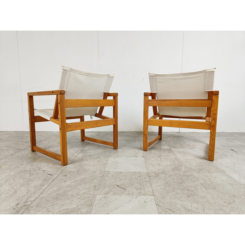 Pair of vintage safari armchairs by Tord Bjorlund for Ikea, Sweden 1980s