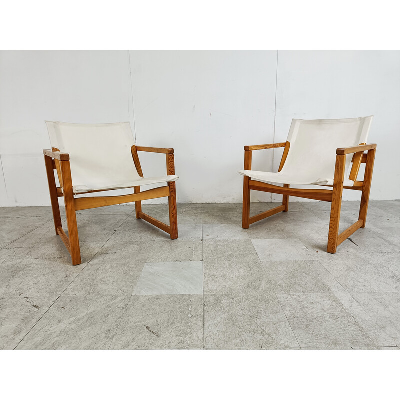 Pair of vintage safari armchairs by Tord Bjorlund for Ikea, Sweden 1980s