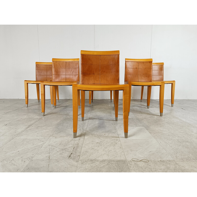 Conjunto de 6 cadeiras de jantar Aro vintage da Chi Wing Lo Chairs para Giorgetti, Itália, anos 90