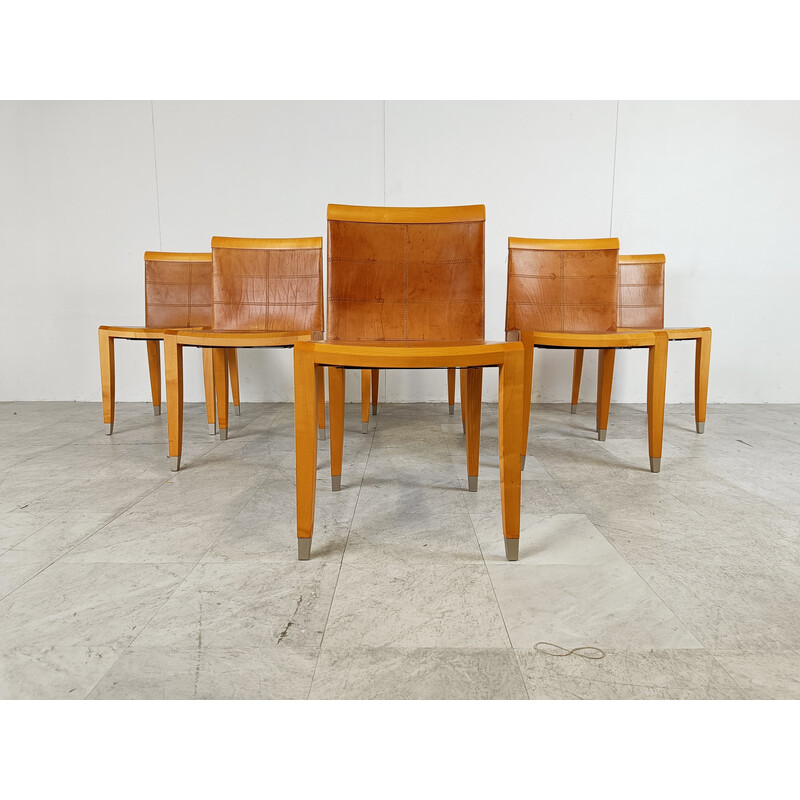 Set van 6 vintage Aro eetkamerstoelen van Chi Wing Lo Chairs voor Giorgetti, Italië 1990