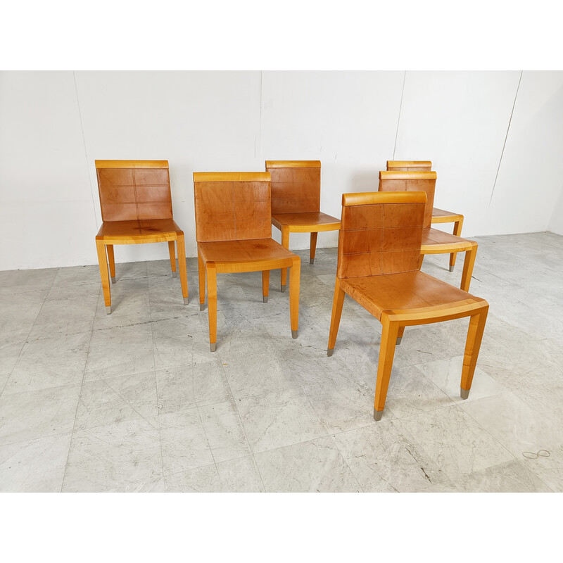 Conjunto de 6 cadeiras de jantar Aro vintage da Chi Wing Lo Chairs para Giorgetti, Itália, anos 90