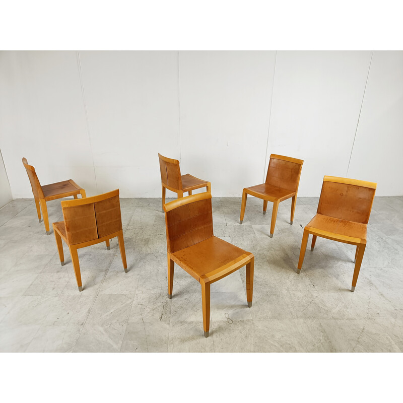 Set van 6 vintage Aro eetkamerstoelen van Chi Wing Lo Chairs voor Giorgetti, Italië 1990
