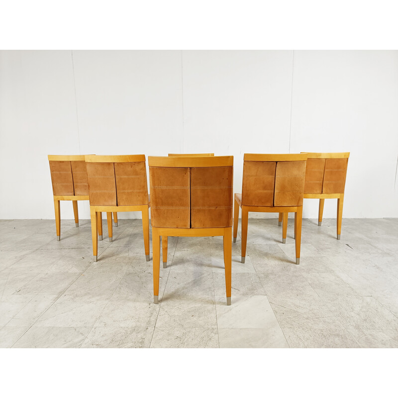 Set van 6 vintage Aro eetkamerstoelen van Chi Wing Lo Chairs voor Giorgetti, Italië 1990