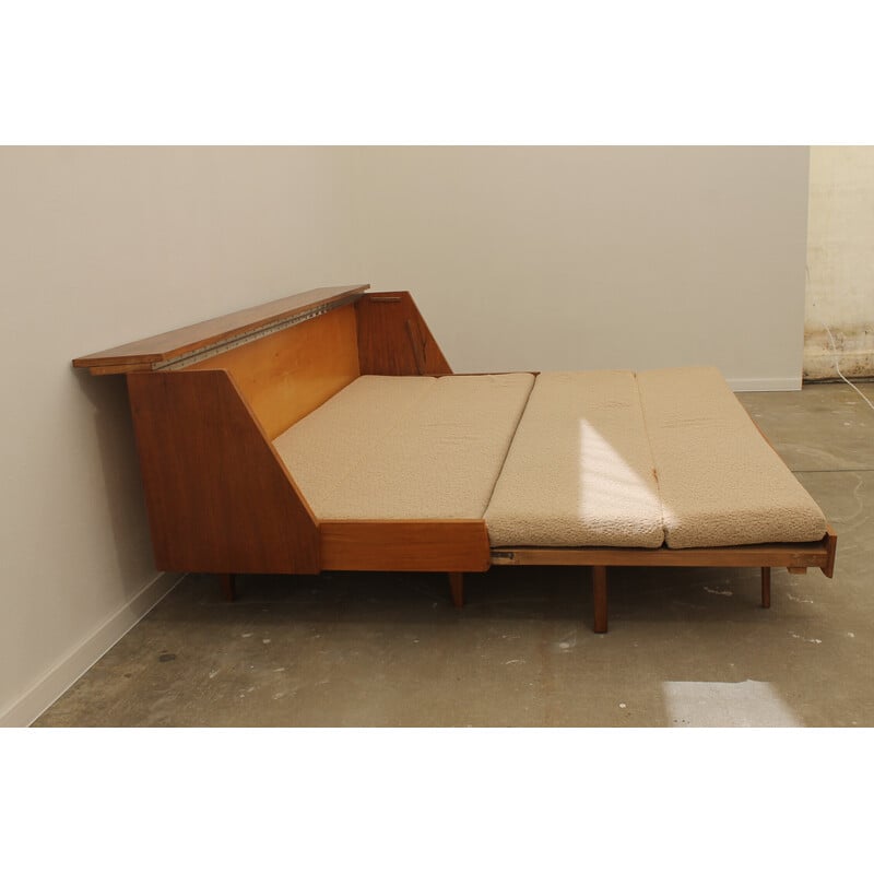 Mid century folding sofabed in walnut, Czechoslovakia 1970s