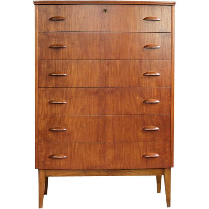 Danish chest of 6 drawers in teak and moon shaped handles - 1960s