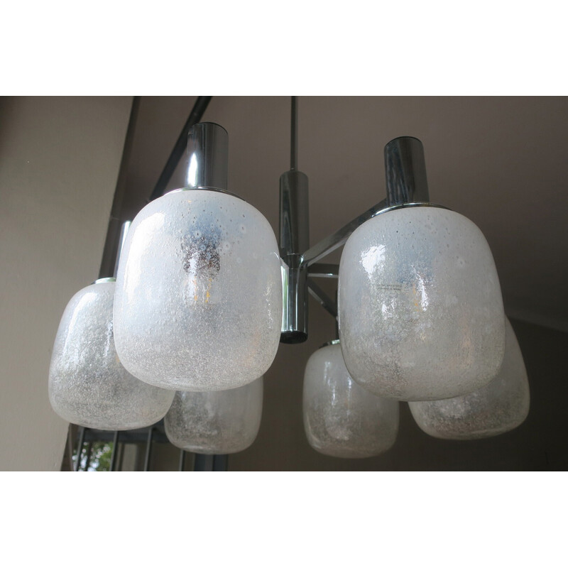 Italian vintage 6-Arm frosted Murano glass chandelier, 1960s