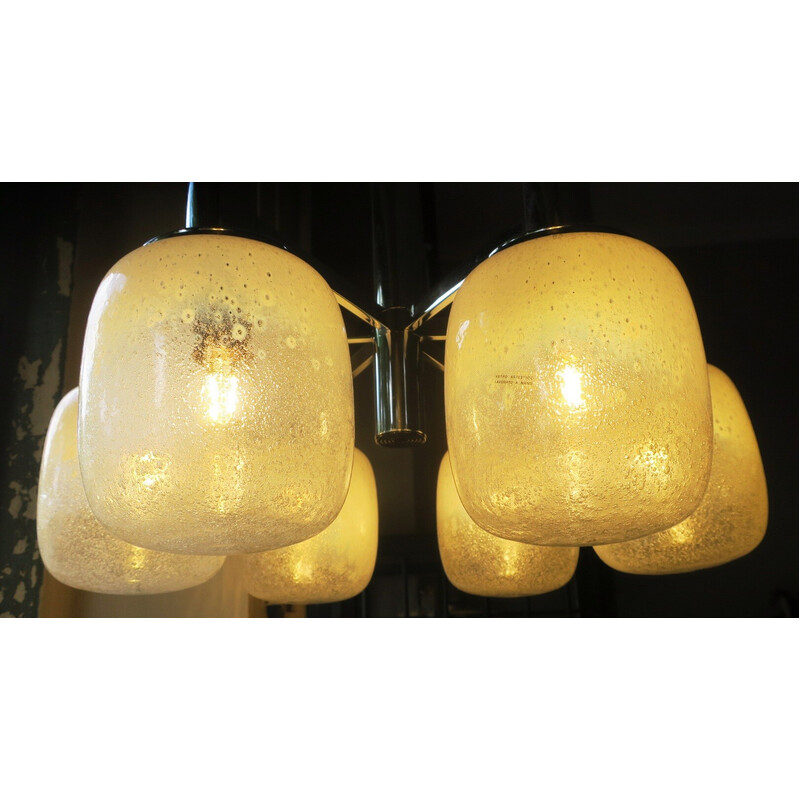 Italian vintage 6-Arm frosted Murano glass chandelier, 1960s