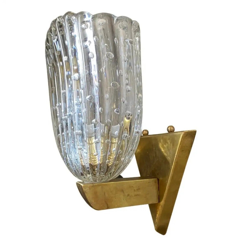 Pareja de apliques Art Decó Barovier bullicante de cristal de Murano y latón, años 40