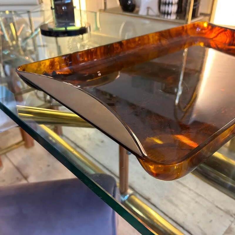 Vassoio modernista vintage in lucite e ottone di Guzzini, anni '70