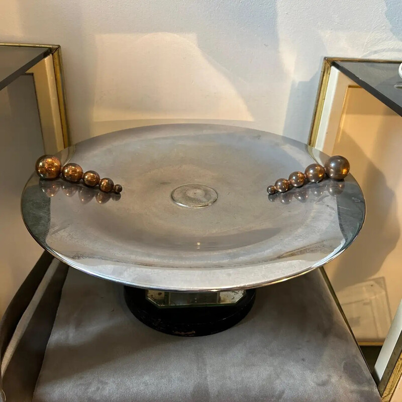 Porta centrotavola italiano vintage Art Déco in vetro specchiato e metallo cromato, anni '30