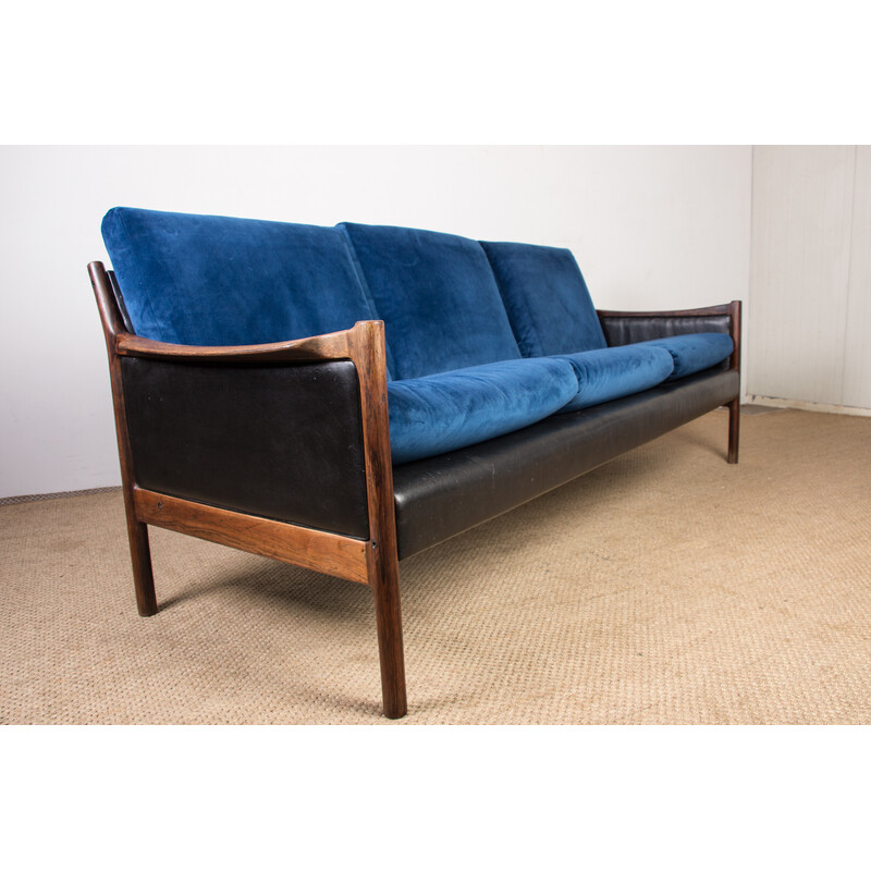 Dänisches Vintage-Sofa aus Palisanderholz, Leder und Stoff von Torbjorn Afdal für Bruksbo, 1960