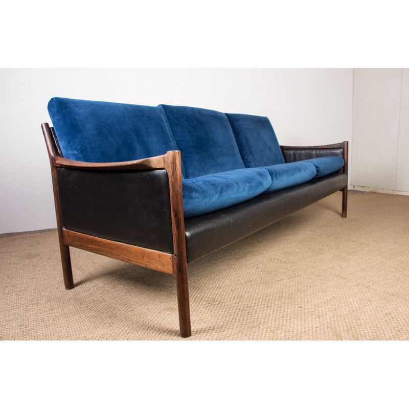 Vintage Danish sofa in rosewood, leather and fabric by Torbjorn Afdal for Bruksbo, 1960