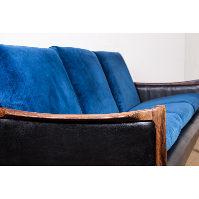 Vintage Danish sofa in rosewood, leather and fabric by Torbjorn Afdal for Bruksbo, 1960