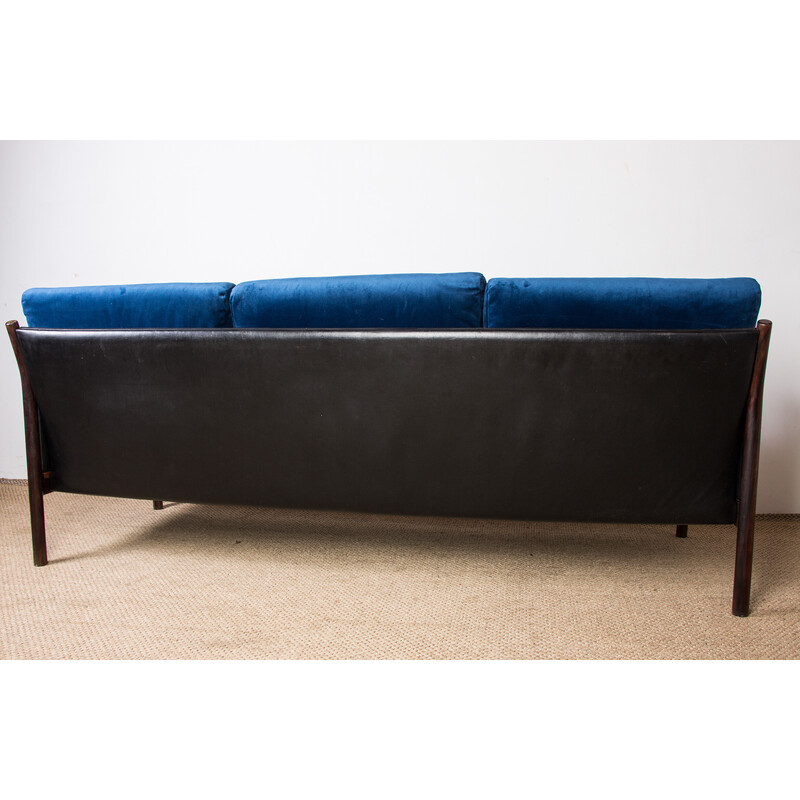 Vintage Danish sofa in rosewood, leather and fabric by Torbjorn Afdal for Bruksbo, 1960