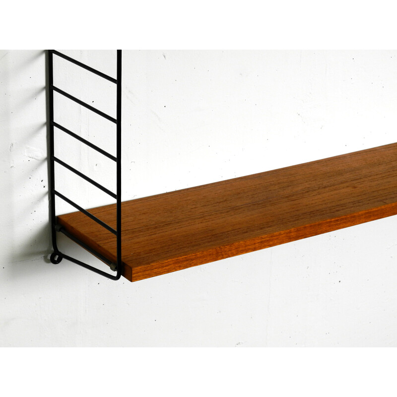 Vintage teak wall hanging shelf with 3 shelves by Nisse Strinning, 1960s