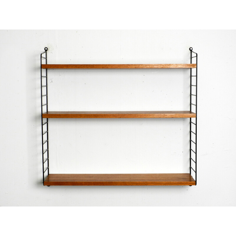 Vintage teak wall hanging shelf with 3 shelves by Nisse Strinning, 1960s