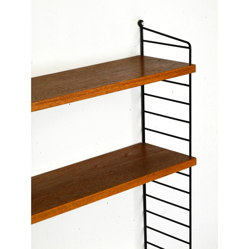 Vintage teak wall hanging shelf with 3 shelves by Nisse Strinning, 1960s