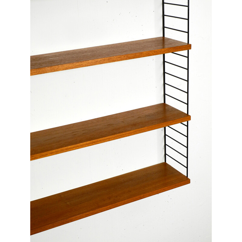 Vintage teak wall hanging shelf with 4 shelves by Nisse Strinning, 1960s