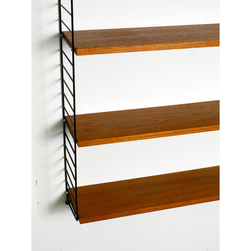 Vintage teak wall hanging shelf with 4 shelves by Nisse Strinning, 1960s