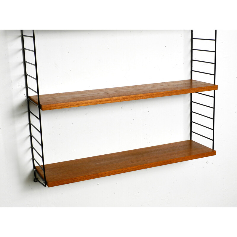 Vintage teak wall hanging shelf with 4 shelves by Nisse Strinning, 1960s