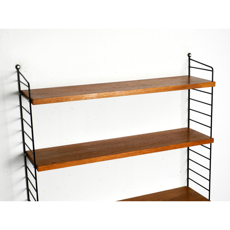 Vintage teak wall hanging shelf with 4 shelves by Nisse Strinning, 1960s