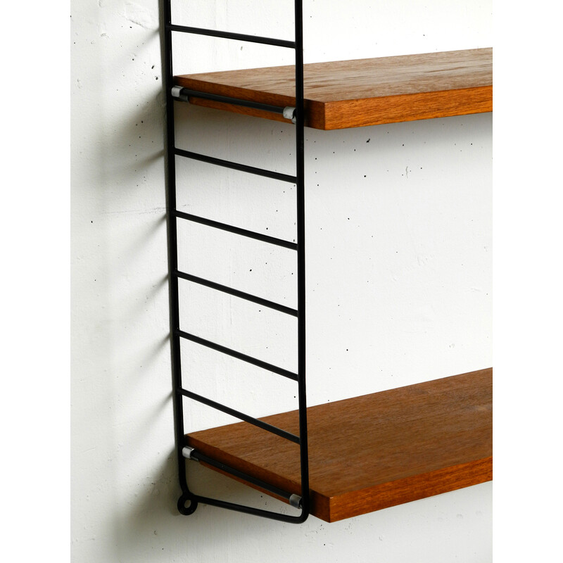 Vintage teak wall hanging shelf with 4 shelves by Nisse Strinning, 1960s