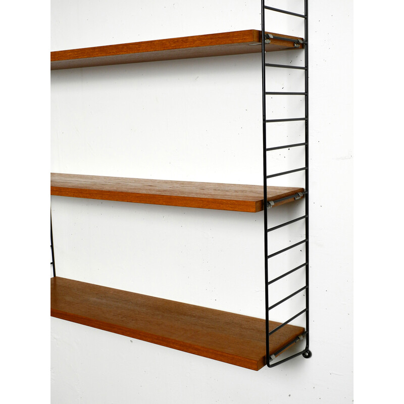 Vintage teak wall hanging shelf with 4 shelves by Nisse Strinning, 1960s