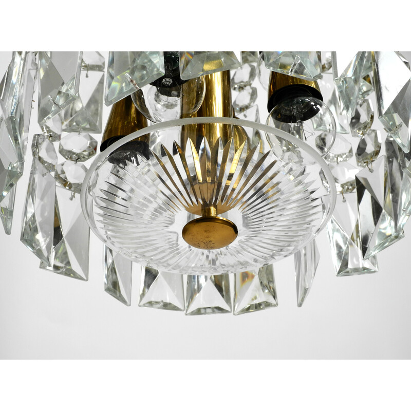 Mid-century brass and crystal glass chandelier by Vereinigten Werkstätten