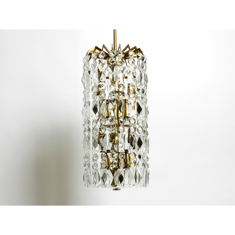 Mid-century brass and crystal glass chandelier by Vereinigten Werkstätten