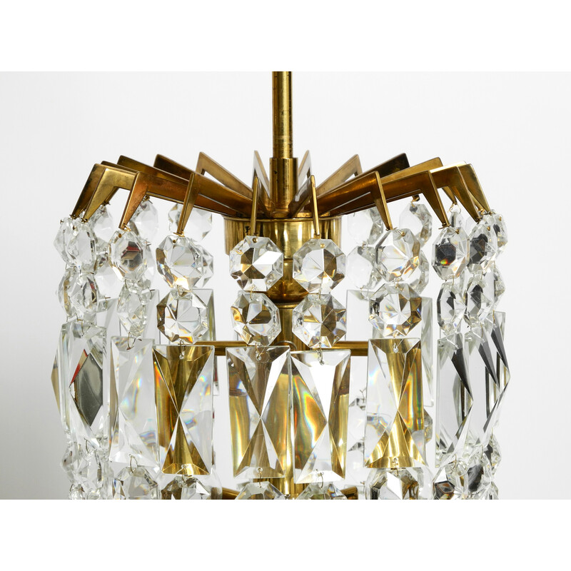 Mid-century brass and crystal glass chandelier by Vereinigten Werkstätten