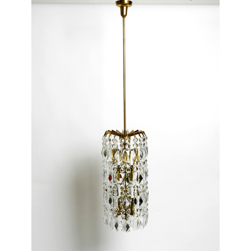 Mid-century brass and crystal glass chandelier by Vereinigten Werkstätten