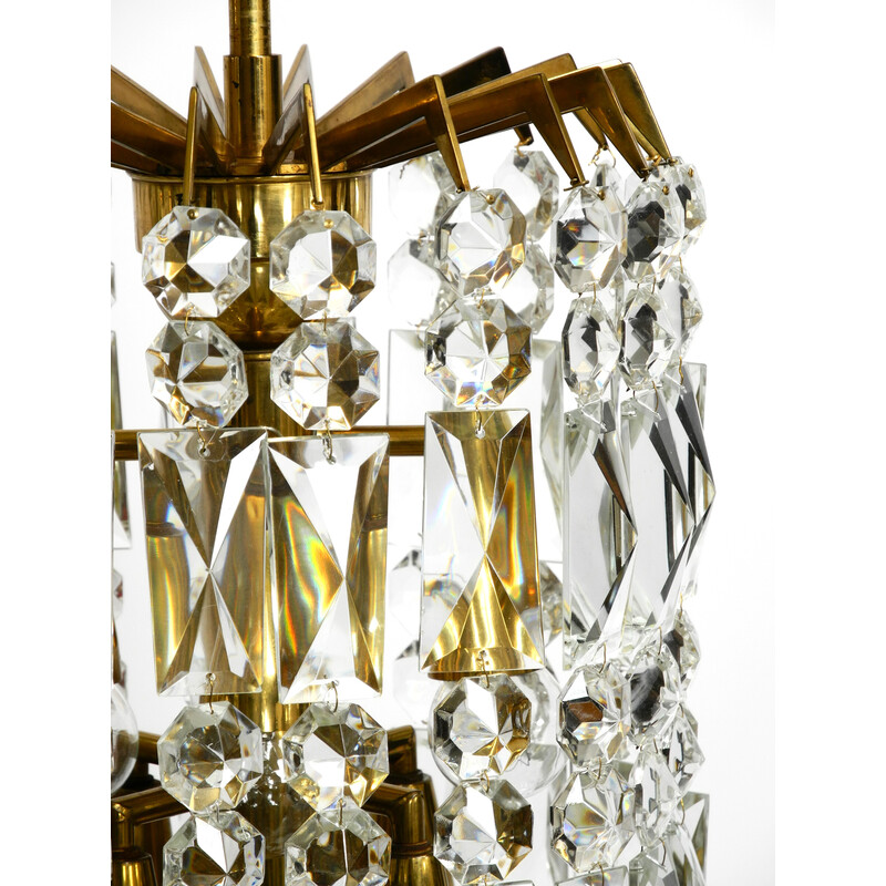 Mid-century brass and crystal glass chandelier by Vereinigten Werkstätten