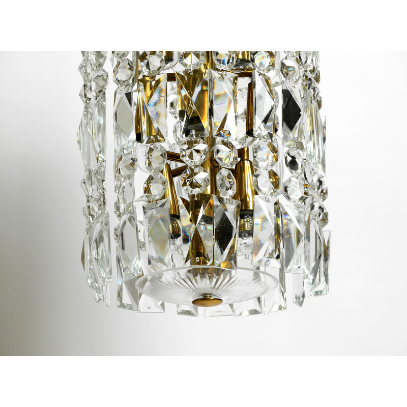 Mid-century brass and crystal glass chandelier by Vereinigten Werkstätten