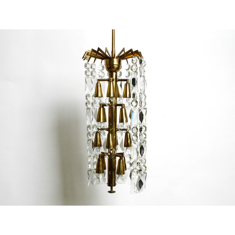 Mid-century brass and crystal glass chandelier by Vereinigten Werkstätten