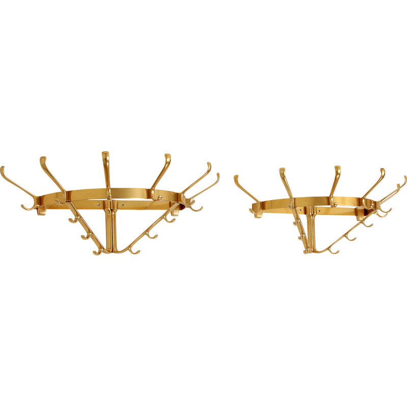 Pair of vintage golden aluminum coat racks half round with 12 hooks, 1970