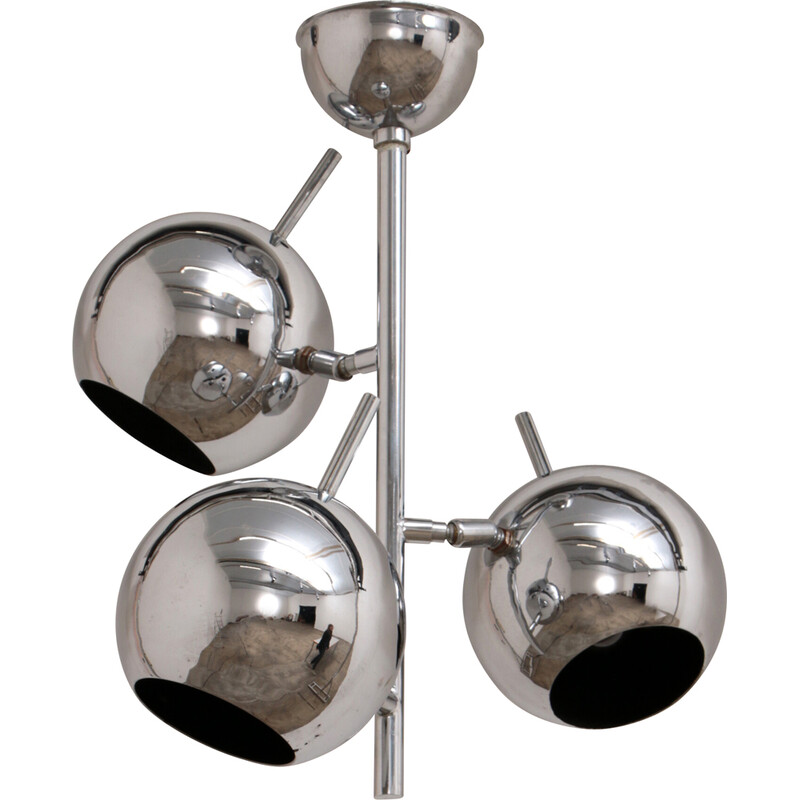 Vintage chrome Space Age pendant lamp with bulbs, 1960