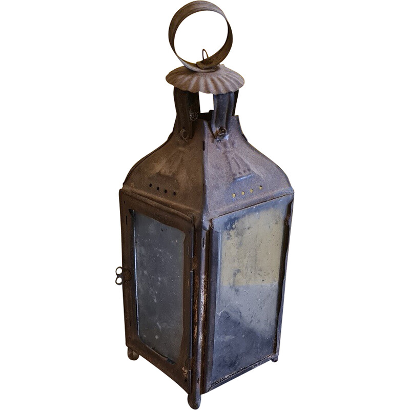 Vintage French metal walking candle lantern, 1900