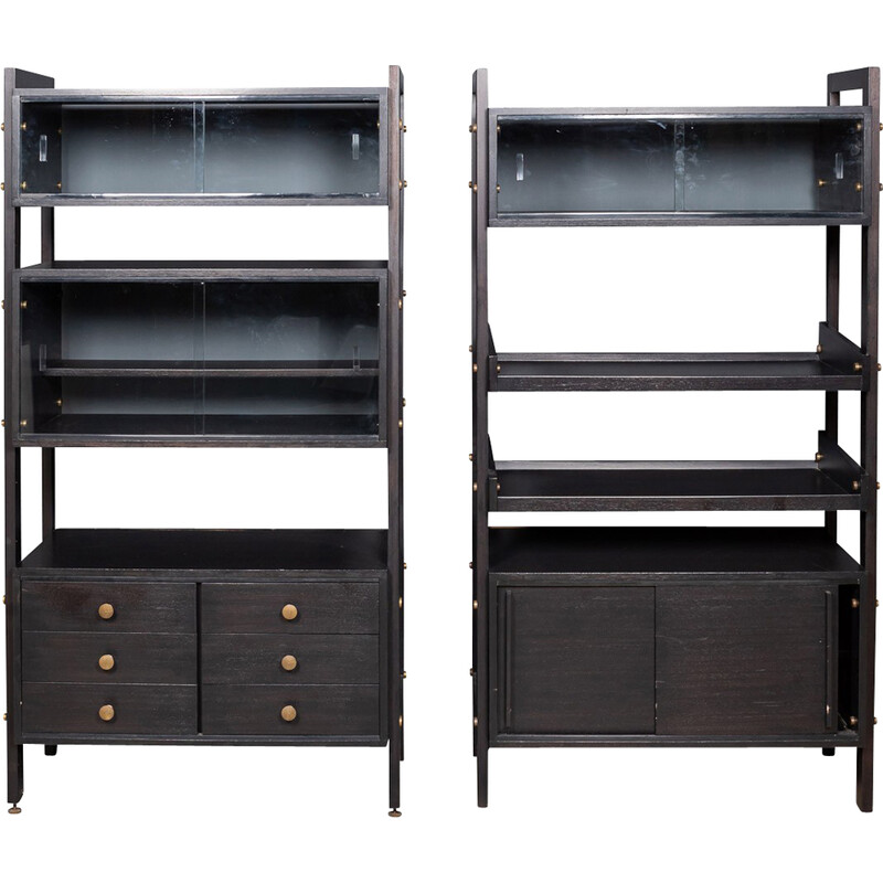 Pair of vintage Italian ebonite shelves, 1970