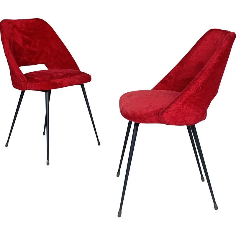 Par de cadeiras de cocktail vintage em musselina vermelha, 1960-1970