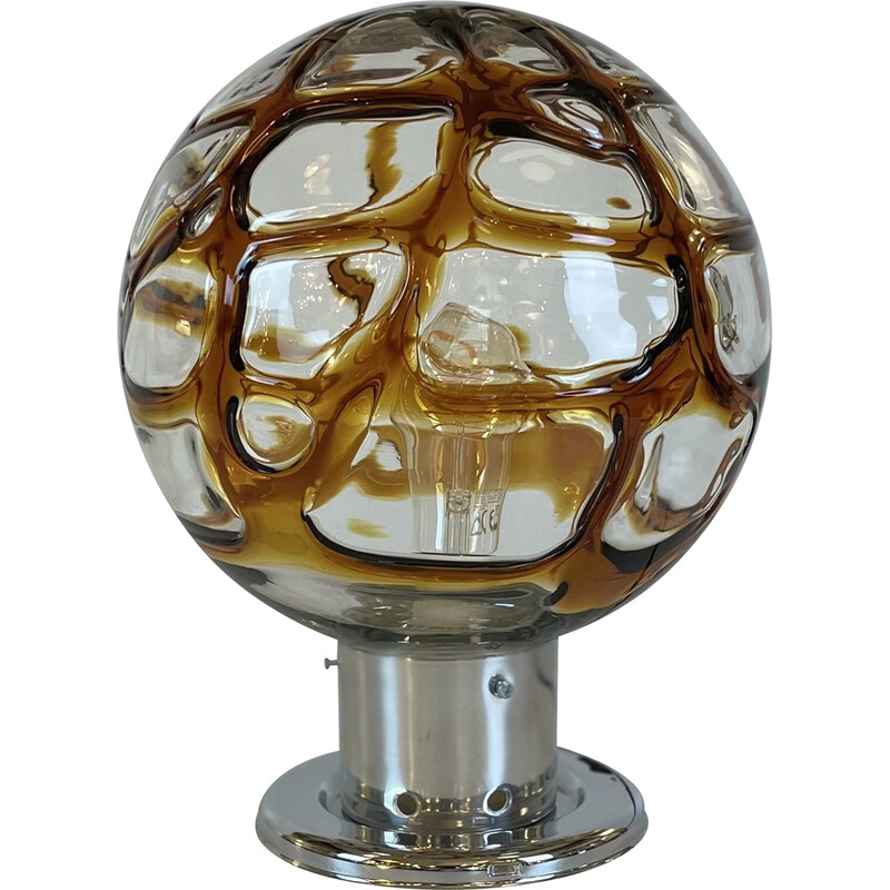 Lámpara de sobremesa vintage de cristal de Murano y cromo, 1970