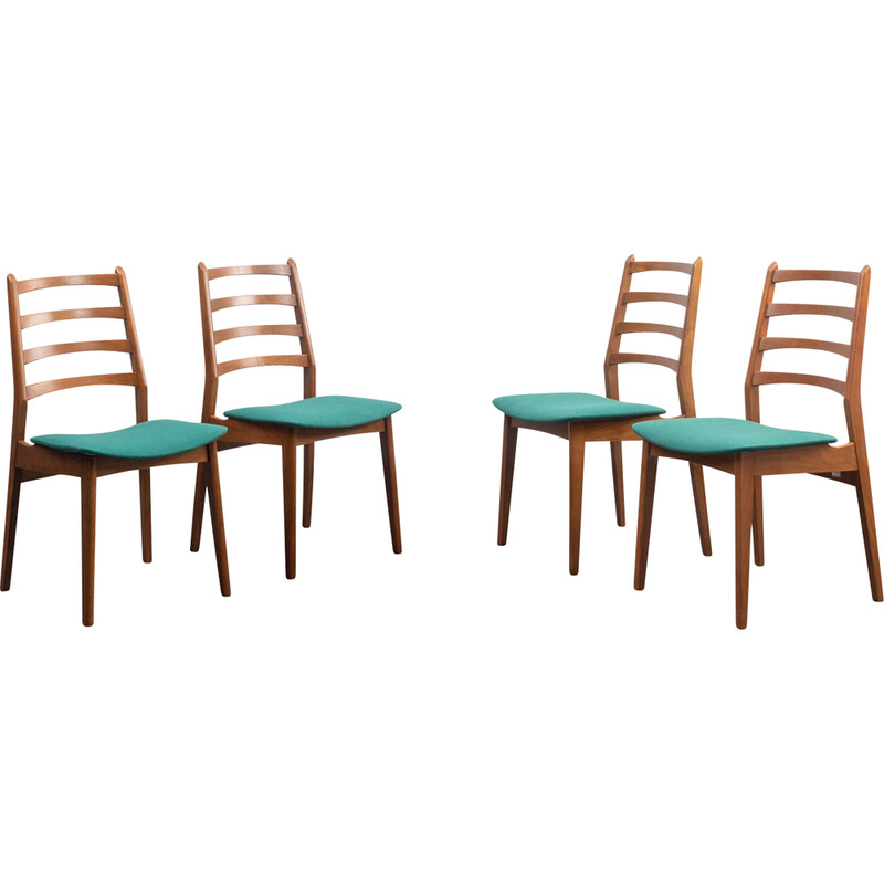 Set of 4 vintage dining chairs with green cover, 1960s