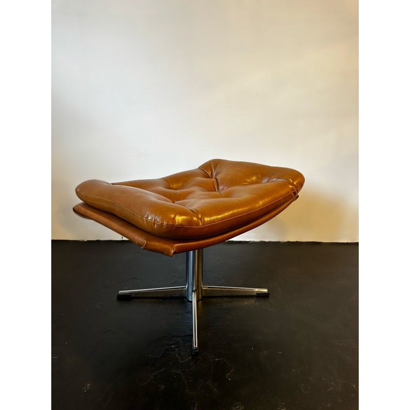 Dutch vintage footrest in caramel-toned leather and chrome by Karamel, 1960