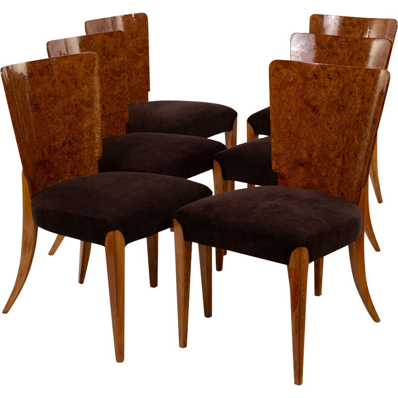 Ensemble de 6 chaises vintage en bois par Halabala