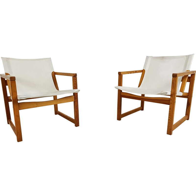 Pair of vintage safari armchairs by Tord Bjorlund for Ikea, Sweden 1980s