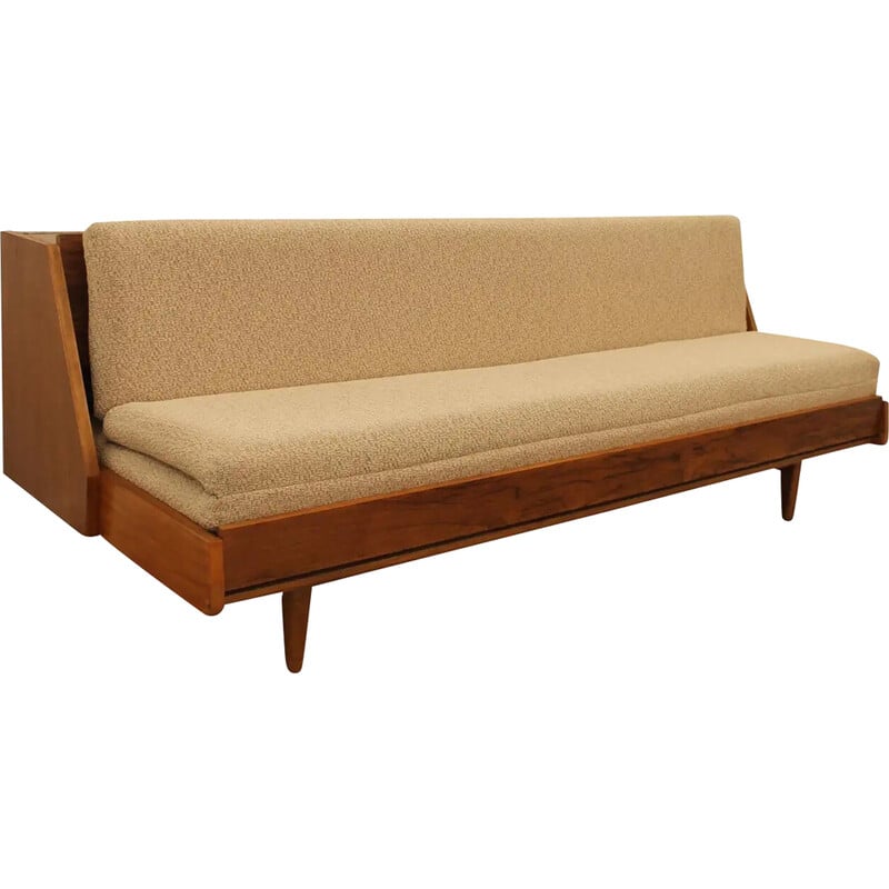 Mid century folding sofabed in walnut, Czechoslovakia 1970s