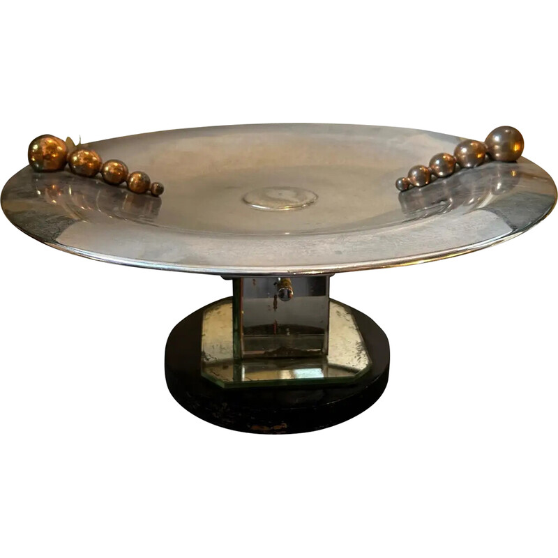 Vintage Art Deco mirror glass and chromed metal Italian centerpiece stand, 1930s