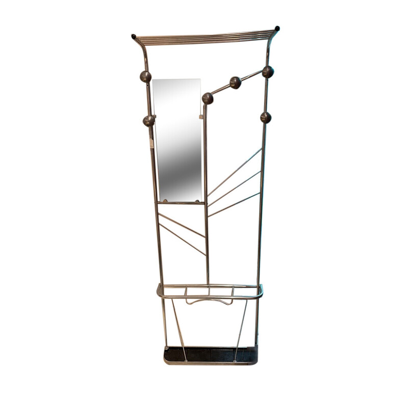 Vintage Art Deco wall coat rack in aluminum tube, France