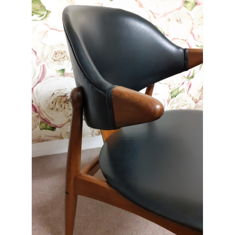 Vintage office chair in solid teak and black skai by Mahjongg, Holland 1960