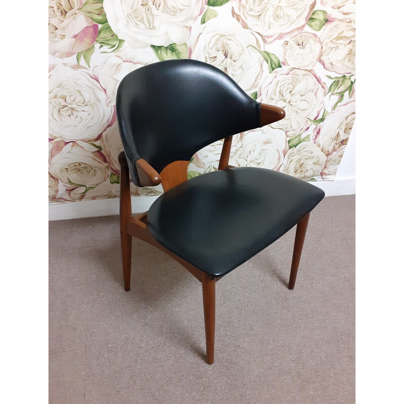 Silla de oficina vintage de teca maciza y skai negro de Mahjongg, Holanda 1960