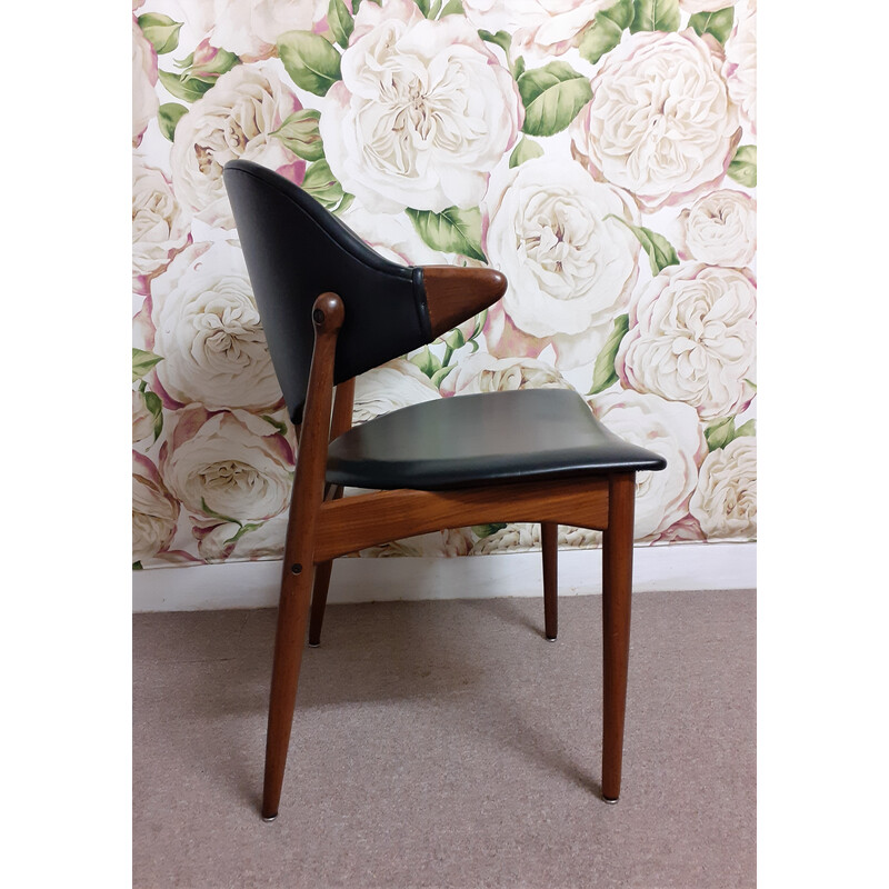 Vintage office chair in solid teak and black skai by Mahjongg, Holland 1960